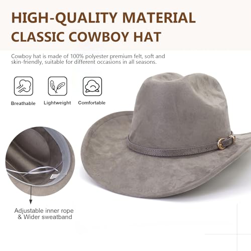 Image of Cowboy Hat Cowgirl Hat Men's & Women's Wide Brim Felt Fedora Hat with Buckle Belt Western Cowboy Hat for Women