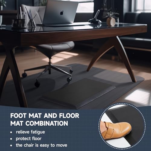 Image of Nuanchu 2 Pcs Large Hard Floor Chair Mat and Anti Fatigue Mat Set Desk Rug for Rolling Chair on Hardwood Non Slip Anti Fatigue Rug for Standing Work Office Kitchen (47 x 35 Inches,29 x 17 Inches)