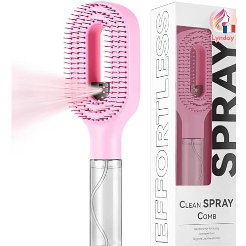 Brosse a cheveux demelante magique avec Spray Intégré, Brosse Magique Anti-Statique pour Cheveux Fins et Fragiles, Massage Cuir Chevelu, Vaporisateur Hydratant 2-en-1, Rose