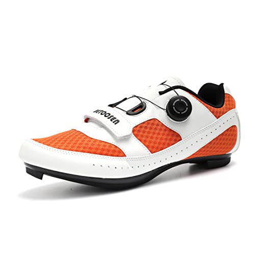 Zapatillas de Ciclismo MTB Hombre Mujer Transpirables Zapatillas de Bicicleta de Montaña Antideslizantes Exterior Carretera Naranja 41 EU Cover