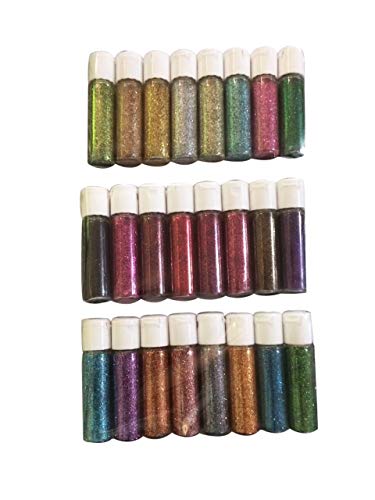 Midas Beautiful & Assorted Colors Sparkle Glitter Powder Bottle For Creative DIY Arts & Crafts – Combo Of 24 – 8ml