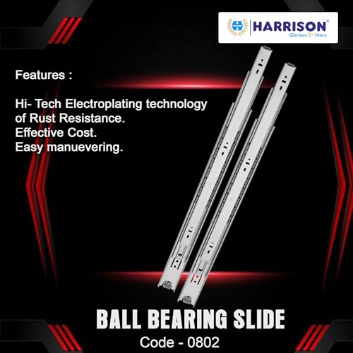 Image of Harrison Telescopic Ball Bearing Slide 0802 | Drawer Channel Stainless Steel | 14 inch Soundless Modular Kitchen Drawer Slides | Rust Free | Load Bearing Capacity 45 kg | Furniture Hardware