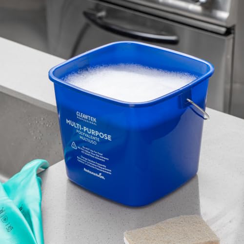 Image of Restaurantware Plastic Bucket with Stainless Steel Handle Pack of 1, 6 Quart Plastic Cleaning Pail, Blue Square Design, Measurement Graduations, for Janitorial and Foodservice Use