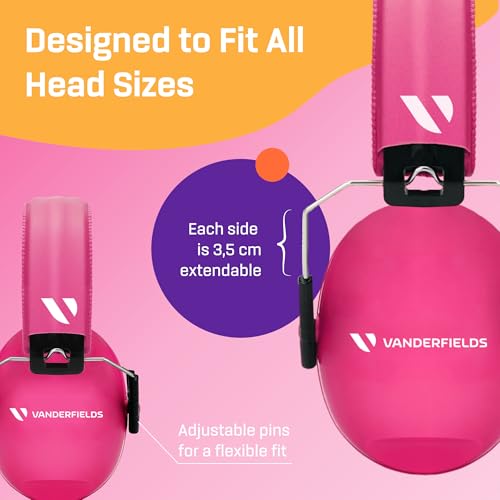 Vanderfields Premium Hearing Protection Ear Defenders - Broad Spectrum Sound Reduction 34.4dB at 2K Hz Noise Cancelling - Headset Safety Noise Cancellation - Headphones Kids 3-12 - Pink - Image 6