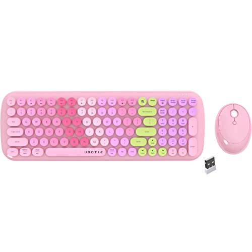 UBOTIE Wireless Keyboards and Mouse Combos, Colorful Gradient Rainbow Colored Retro Typewriter Flexible Keyboard, 2.4GHz Connection and Optical Mouse