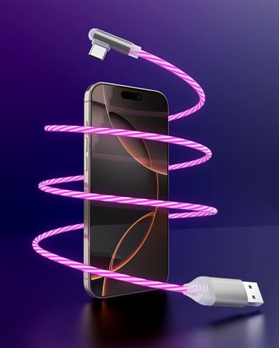 2M Rosa USB A a Tipo C Cable de Carga, Cable de Carga LED de Carga Rápida de 66W, Cable de Luz RGB Gradual Para Samsung S23/S22/Z Flip 4/Z Fold 4/S21/A53/A52/Huawei P30/P20,Sony,Xiaomi (USB A-C)
