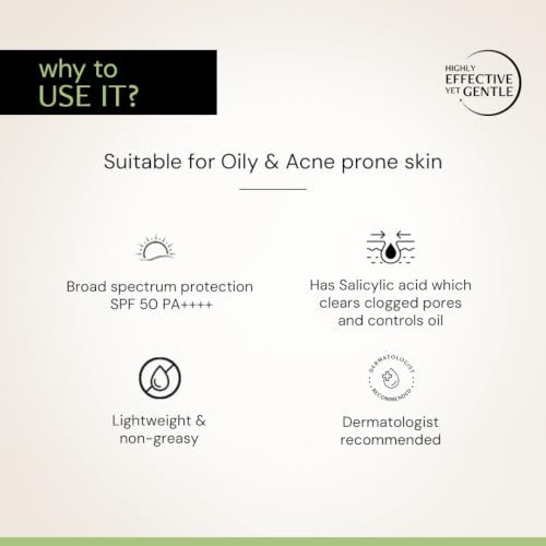 Image of Deconstruct 2% Salicylic Acid Sunscreen SPF 50 PA++++ | Sunscreen for acne prone skin, oily, dry and combination | Unclogs Pores | Controls Excess Oil | Matte Finish | Lightweight, Quick Absorb | For Oily & Acne-Prone Skin | For Men & Women 50g