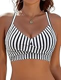 Blooming Jelly Womens Bikini Tops Crisscross Back Tie Knot Bathing Suits Swim Suit Top Only 2026 (X-Large, Striped)
