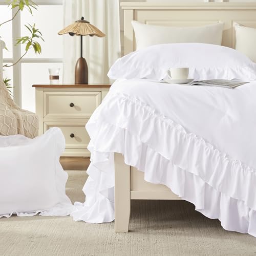 Image of Andency White Ruffle Comforter Set Queen Size, 3 Pieces