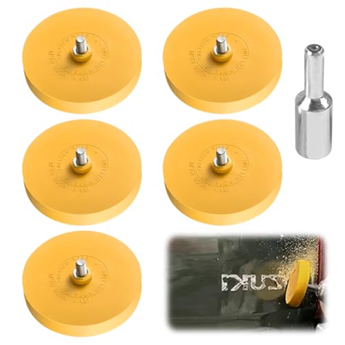5x Folienradierer Set Ø88 mm inkl. Adapter – Gummiradierer zur professionellen Entfernung von Aufklebern, Folien und Kleberesten am Auto, Motorrad – für Bohrmaschine & Akkuschrauber