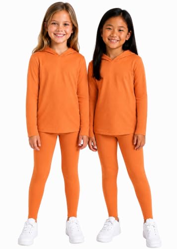 Image of STRETCH IS COMFORT Girls 2 Piece Hoodie Short Sleeve Long Sleeve Crew Neck Top and Leggings Set Kids Thermals Underwear Set