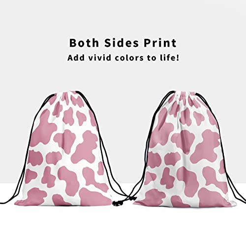 Image of Nerxy Pink Cow Grip Bag Gymnastics - Animal Spots Drawstring Grip Bag for Gymnast Strawberry Color Gym Pouch Bags for Personal Equipment