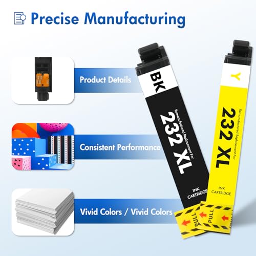 Image of Remanufactured Replacement for XP-4200 232XL Ink Cartridges Combo Pack Compatible for 232 Ink for Epson Printer XP 4200 4205 XP4200 XP4205 XP-4205 Workforce WF-2950 WF-2930 WF 2950 2930 (4 Pack-KCMY)