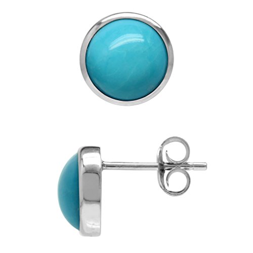 Silvershake 7mm Genuine Round Shape Arizona American Turquoise White Gold Plated 925 Sterling Silver Stud Post Earrings Jewelry for Women and Teens