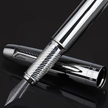 Fountain Pen with Fine Nib & Black Ink, Refillable & Elegant Bent Nib Design, Calligraphy Pens for Writing, Best Fountain Pen for Smooth & Fancy WritingGrey
