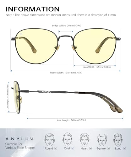 Image of ANYLUV Blue Light Blocking Glasses Men Women, Round Lightwight Blue Light Glasses Computer Screen for Eye Protection