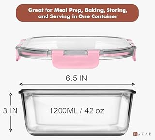 Razab 2 PC 1200ML / 41 Oz Glass Food Storage Containers with Lids - Airtight & Leakproof - Microwave/Oven/Freezer Safe - BPA Free - Ideal for Meal Prep, Storing Leftover & Lunch