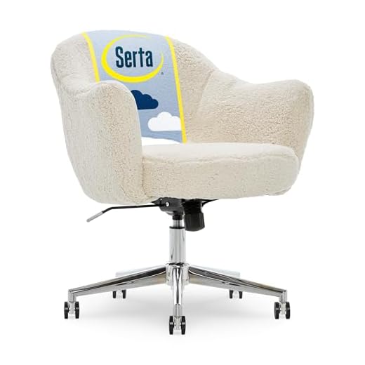 Serta Valetta Office Desk Memory Foam Padding, Midcentury Modern Style, Chrome-Finished Stainless-Steel Base, Home Chair, Cream Fuzzy Faux Fur