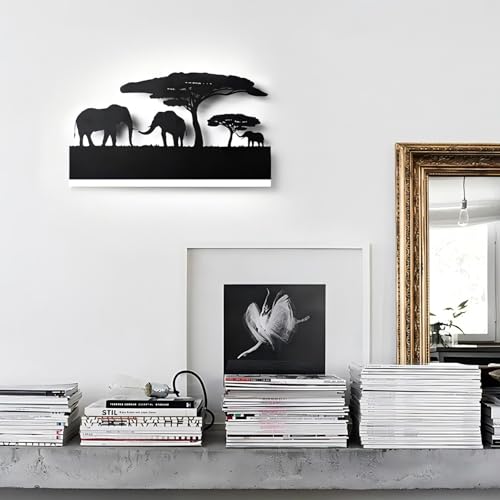 Image of Wall Sconce lamp, LED Wall Mounted Light Indoor Wall Light with Cartoon Animal Pattern Design, Metal Acrylic Wall Lighting for Living Room Bedroom Hallway 3000K Warm Light, 12W (Elephant)