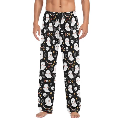 Men’s Halloween Ghost Pajama Pants with Pockets, Comfortable Lounge Sleep Bottoms#249