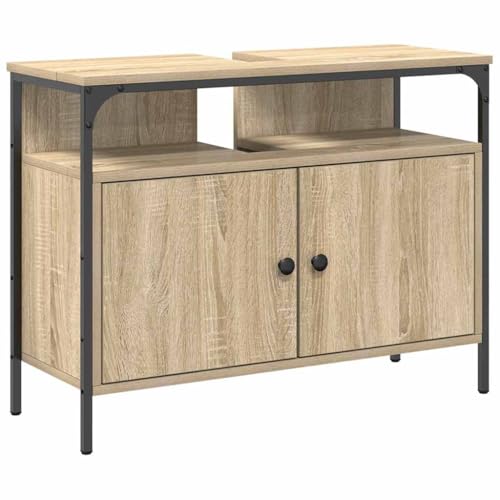 Muebles de baño para ganar espacio: conjunto de madera marrón con armarios 7