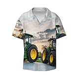 Uusnwaa Lässiges stilvolles Kurzarm-T-Shirt für Herren, mit Knopfleiste, für Landmaschinen, bedruckt, Strandurlaub, Sommer-Tops mit Tasche, Schwarz , XXL