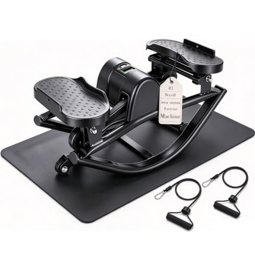 Bezvill Rock Stepper Exercise Machine – No Assembly Side Stepper for Home Gym, Quiet Step Machine with Resistance Bands, Low-Impact Glute Trainer, 113kg/250lbs