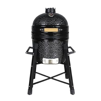 15-inch Ceramic Charcoal BBQ Grill and Smoker, Portable Kamado-Style with Cart in Black