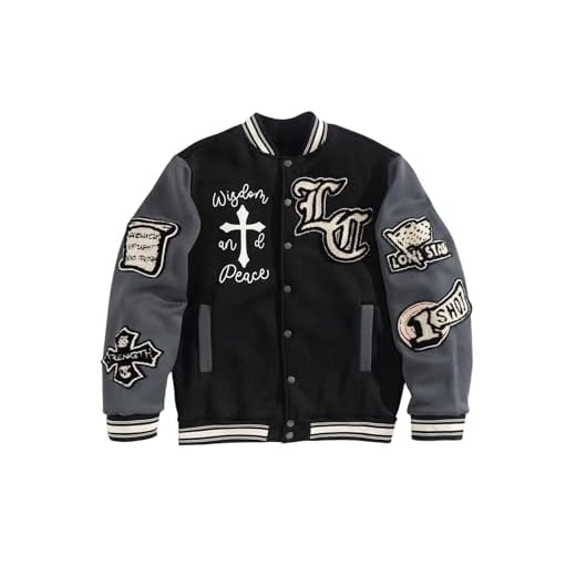 SOLY HUX Men's Letter Graphic Color Block Varsity Jacket Long Sleeve Y2k Streetwear Baseball Jacket Black Letter Small