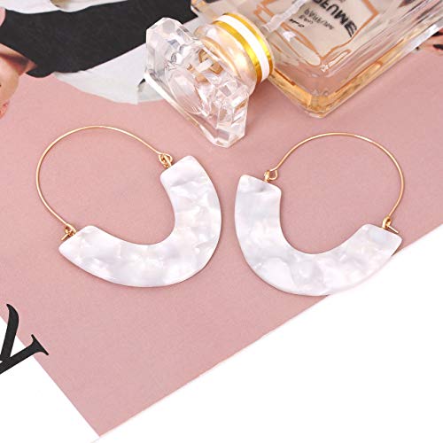 Cealxheny Acrylic Earrings Tortoise Hoop Earrings Statement Wire Resin Earrings Fan Drop Dangle Earring For Women (C White) #TOP2