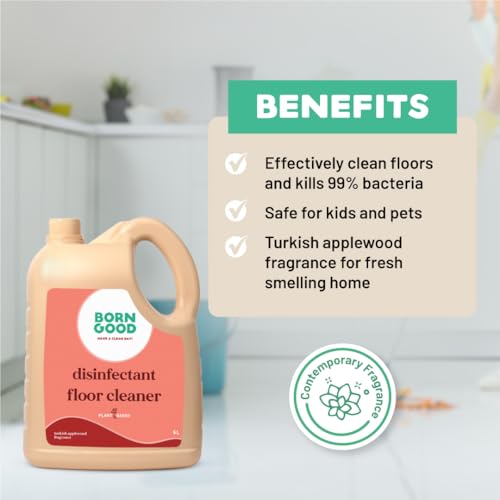 Image of Born Good Plant Based Turkish Applewood Fragrance Disinfectant Liquid Floor and Surface Cleaner, Biodegradable, Non-Toxic And Eco-Friendly - 5.1 Ltr (Pack of 1)
