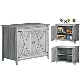 Outsunny Gartenschrank Holz, 110x60x88,5cm Gerätehaus, Geräteschrank mit Ablagen, Doppeltüren, Geräteschuppen, Werkzeugschrank Gartenschuppen Gartenhaus für Hinterhof Terrasse, Hellgrau