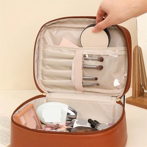 Sac de rangement cosmétiques grande capacité en cuir blanc portable - 5