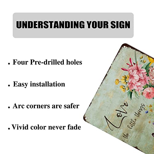 Aroggeld Love The Little Things Metal Sign Pink Flower Metal Wall Art Quote Sayings Decorative Home Wall Art Antique Plaque Tin Sign For Bar Campsite Lake House Cabin 10X10In #TOP5