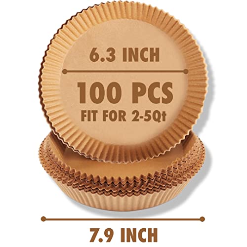 Finece Air Fryer Liners Round, 100Pcs For 2 To 5 Qt Air Fryer Disposable Paper Liner, 6.3 Inch Unbleached Non-Stick Oil-Proof Parchment Paper #TOP1