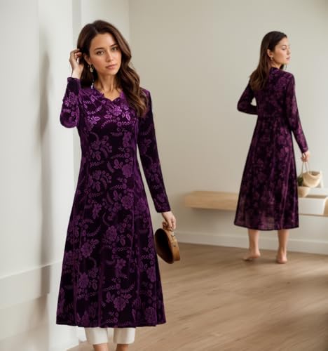 Akivide Women's 2024 Fall Velvet Long Sleeve Midi Dress Elegant Evening Party Flowy Slim Fit Formal Dresses for Women4
