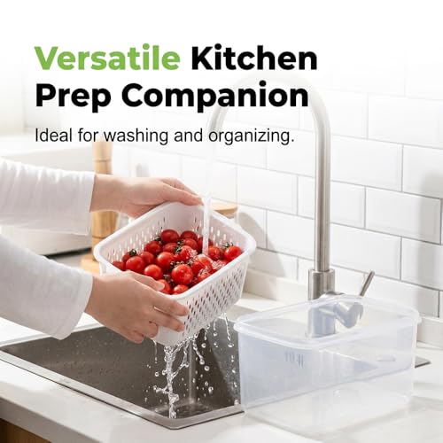 Food Storage Containers for Fridge with Removable Colander, Fruit Storage Containers with Lids, Leakproof Produce Containers Fridge Organizers and Storage for Berry Fruits Vegetables(Gray, S+M+L) - Image 7