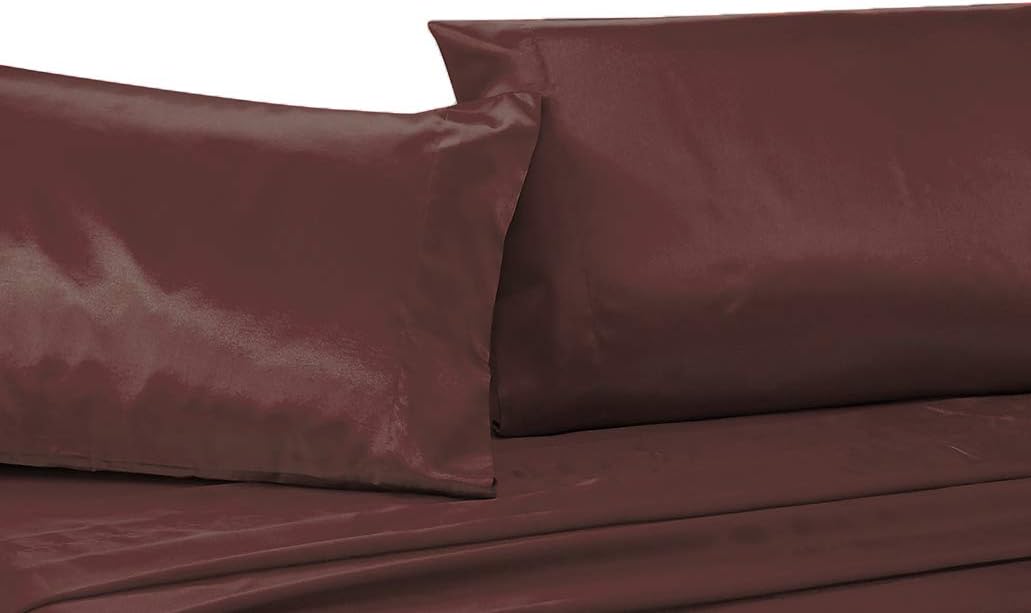 4pc Satin Sheet King Size Sheet Set Solid Brown/Coffee Super Soft Touch Bridal New