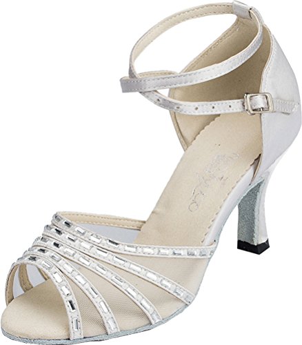Chaussures de danse en satin blanc pour femme adaptées au tango et cha-cha