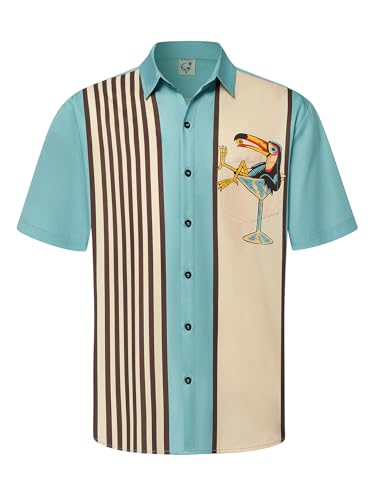 Hardaddy Men's Vintage Bowling Shirt Short Sleeve Button Down Hawaiian Summer Beach Printed Casual Shirts