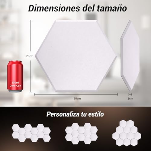 Miniatura 4 de Tonor Lote De 18 Paneles Acústicos Murales Autoadhesivos,30 X 26 X 1 Cm Panele De Pared 3d Acústico De Alta Densidad,Espuma Acústica Hexagonal Aislante Para Estudios Oficinas Dormitorios, Blanco
