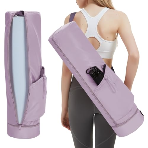sportsnew Bolsa Esterilla Yoga con Compartimento Húmedo Funda Esterilla Yoga Cremallera Completapara con Bolsillo para Botella de Agua y Correas Ajustables para los Hombros,Púrpura