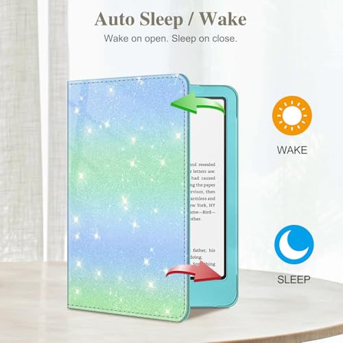 Image of Fintie Case for 7 inch /6.8 inch Kindle Paperwhite(12th /11th Generation-2024 /2021) and Kindle Colorsoft Signature Edition -Slim Foldable Stand Cover Auto Wake /Sleep for Paperwhite 2024, Glitter Seaside Ombre