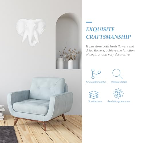Tête d'éléphant décorative blanche ornement mural en résine