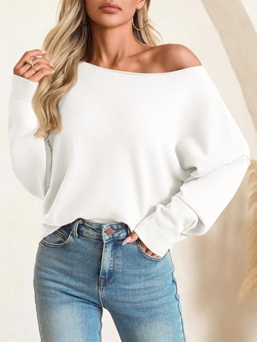 Saodimallsu Womens Off The Shoulder Sweater Boat Neck Batwing Sleeve Knit Pullover 2025 Cute Casual Trendy Jumper Tops2