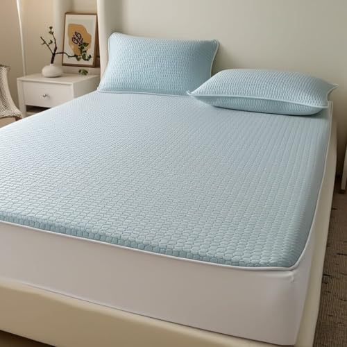 Cooling Fabric Waterproof Mattress Protector Honeycomb Pattern Light Blue. (90 cmx190 cm)