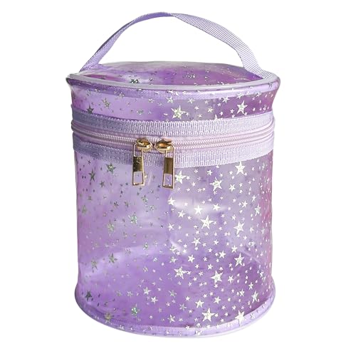 Gogobear Purple Star Clear PVC Jelly Makeup Bag, Waterproof Cylinder