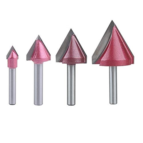 HOZLY A Set of 4pcs 6mm V-bit CNC Solid Carbide End Mill 3D Woodworking Tungsten Carbide Milling MDF Milling Cutter 60 Degree