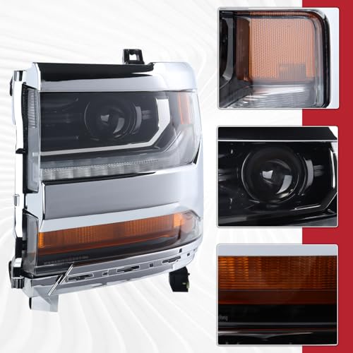 Duolctrams Chrome HID/Xenon LED DRL Projector Headlight Assembly Compatible with 2016-2018 Chevy Silverado 1500/2019 Silverado 1500 LD Left Driver Side 84388723 GM2502451 by Duolctrams - Image 3