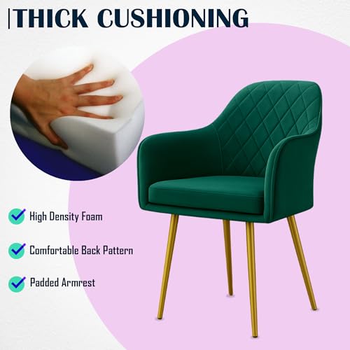 Image of Set of 2 Accent Chair for Living Room | Modern Armchair in Soft Velvet Fabric with Sturdy Legs | Premium Chair for Home Living Room Bedroom Restaurent | (Gold Legs, Green Burfi Design)